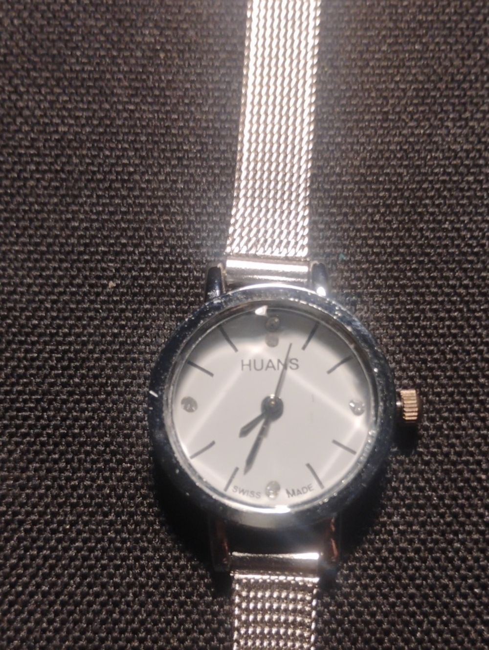 Silver Mesh Strap Belt Buckle Women's  White Dial